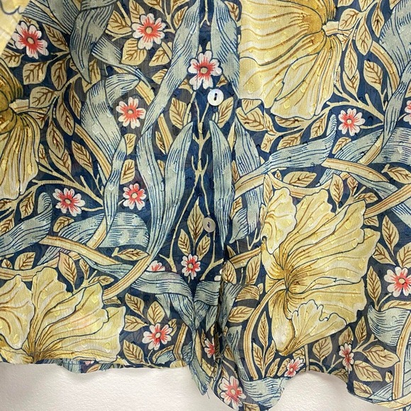 Morris & Co X H&M womens Size 6 Floral Button Up Blouse Puff Sleeve Front Tie - Picture 4 of 11